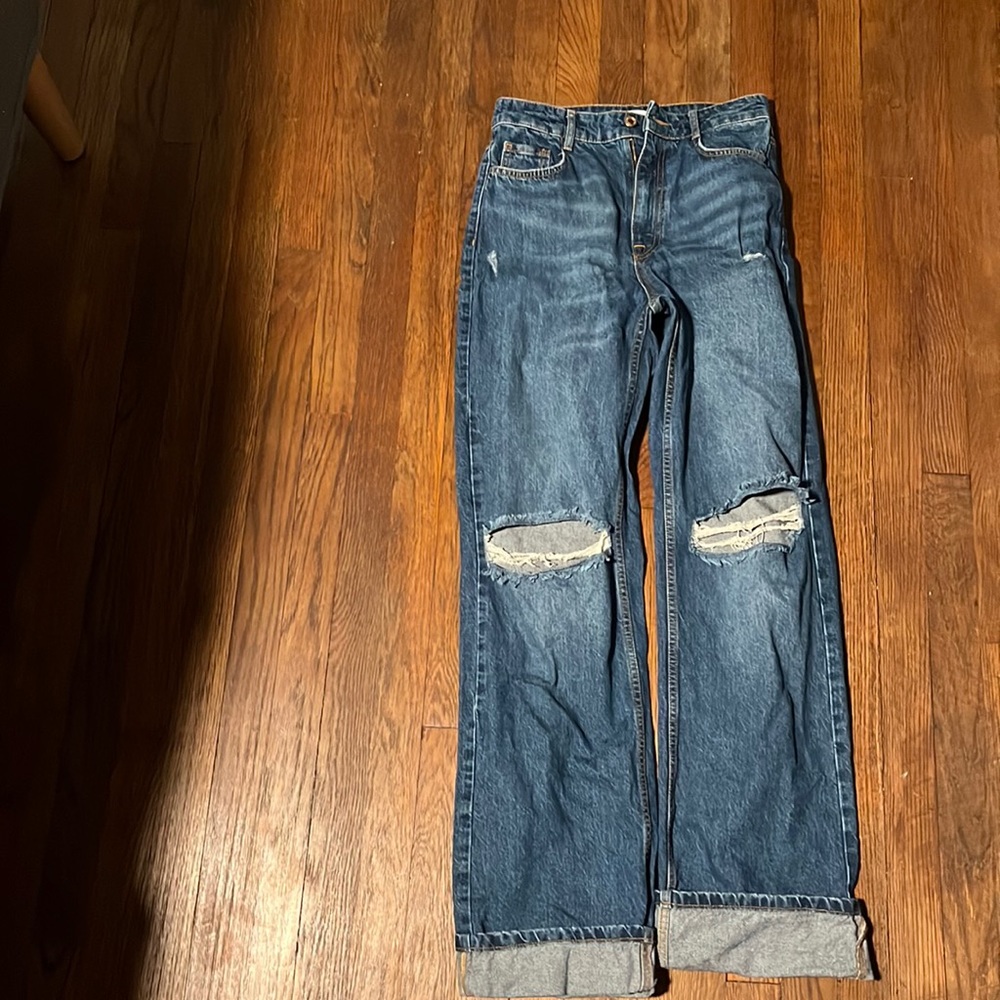 Zara high waisted full length ripped jeans